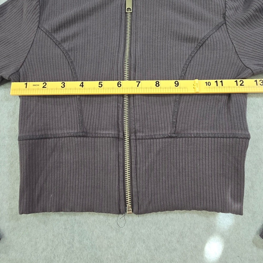 Garage Ribbed Cropped Zip Up Hoodie Dark Purple Gray XS - Picture 6 of 8